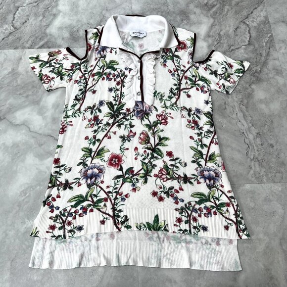 Bebe Floral Cold Shoulder Sweater Size Small S Henley Collared - Picture 1 of 4